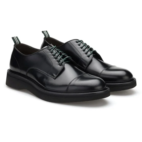 Green George Black Leather Lace-Up Live Tech Sole Italian Shoes - Green George