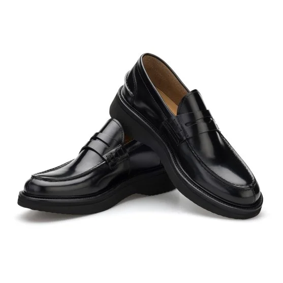 Green George Black Leather Live Tech Sole Loafer Italian Shoes - Green George