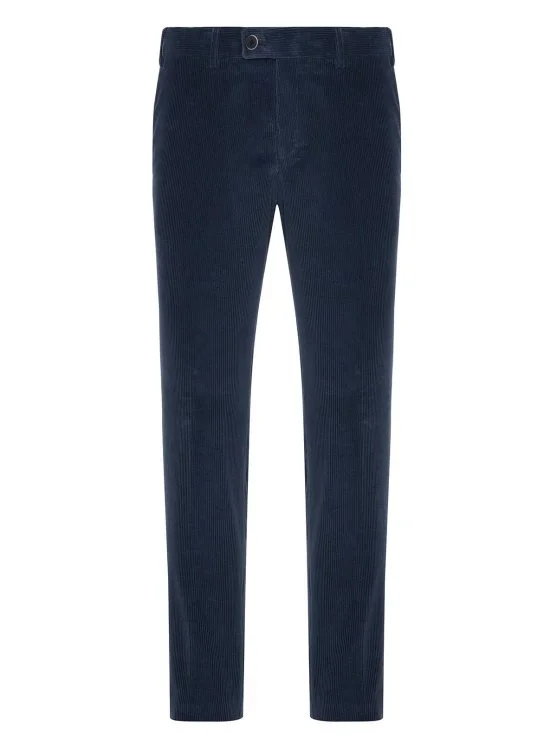 Hiltl Aviator Blue Cotton Wool Slim Fit Chino Luxury Velvet Men's Trousers - Hiltl