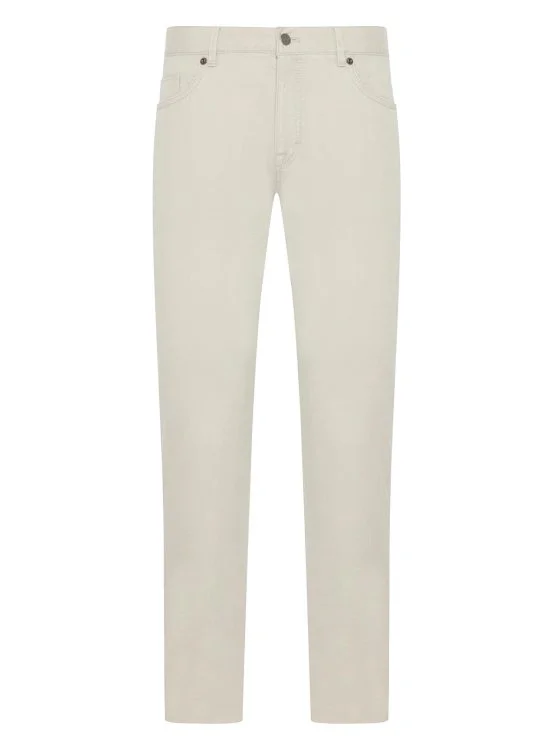 Hiltl Ecru 5 Pocket Textured Cotton Elastane Slim Fit Trousers - Hiltl