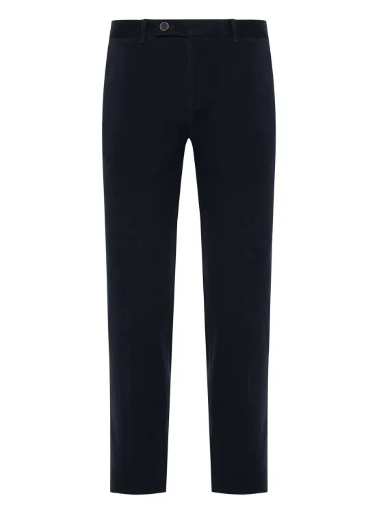 Hiltl Navy Blue Comfort Germirli Elastic Waist Back Slim Fit Cotton Chino Trousers - Hiltl