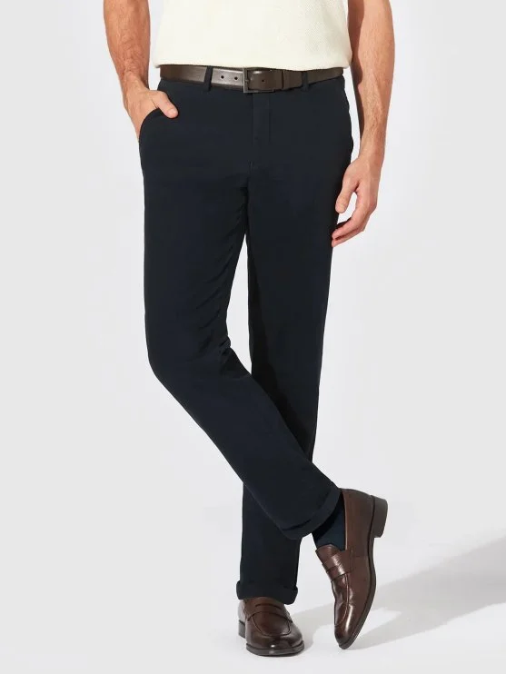 Hiltl Navy Blue Comfort Germirli Elastic Waist Back Slim Fit Cotton Chino Trousers - Hiltl