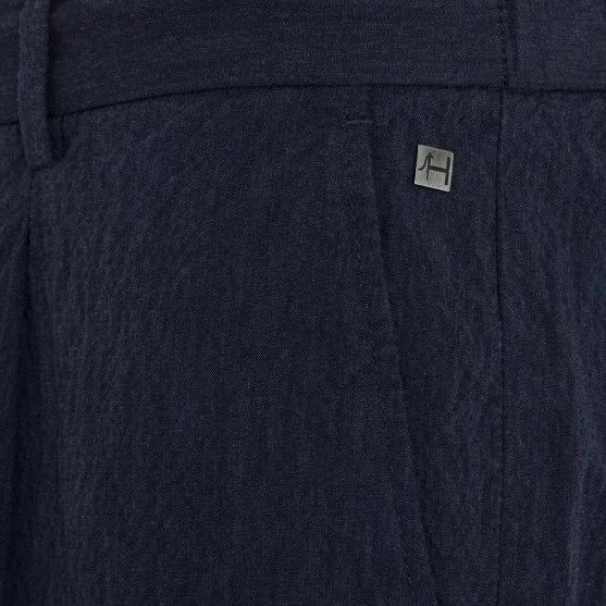 Hiltl Navy Blue Sear Sucker Elastic Waist Cotton Bermuda - Hiltl
