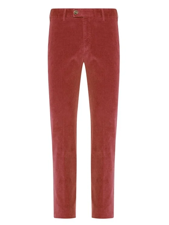 Hiltl Brick Color Supima Cotton Slim Fit Thin Corduroy Chino Trousers - Hiltl