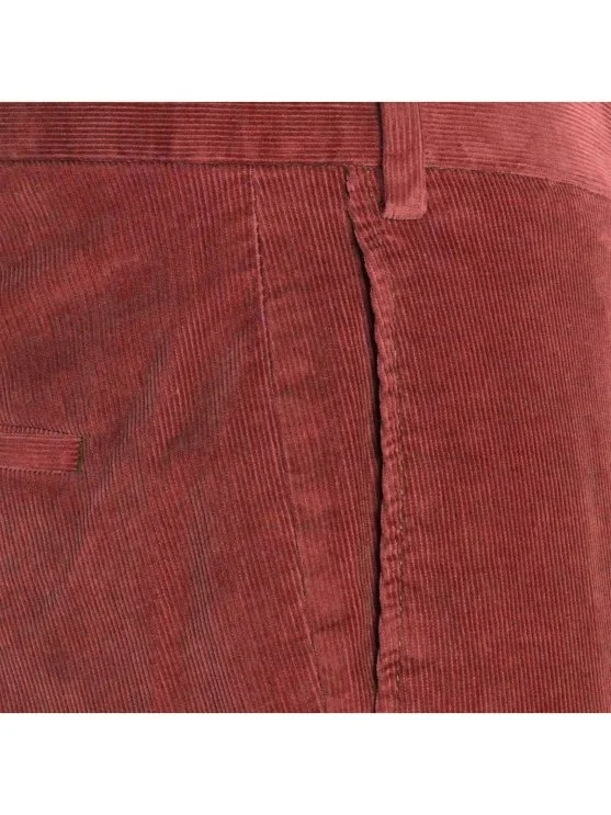 Hiltl Brick Color Supima Cotton Slim Fit Thin Corduroy Chino Trousers - Hiltl