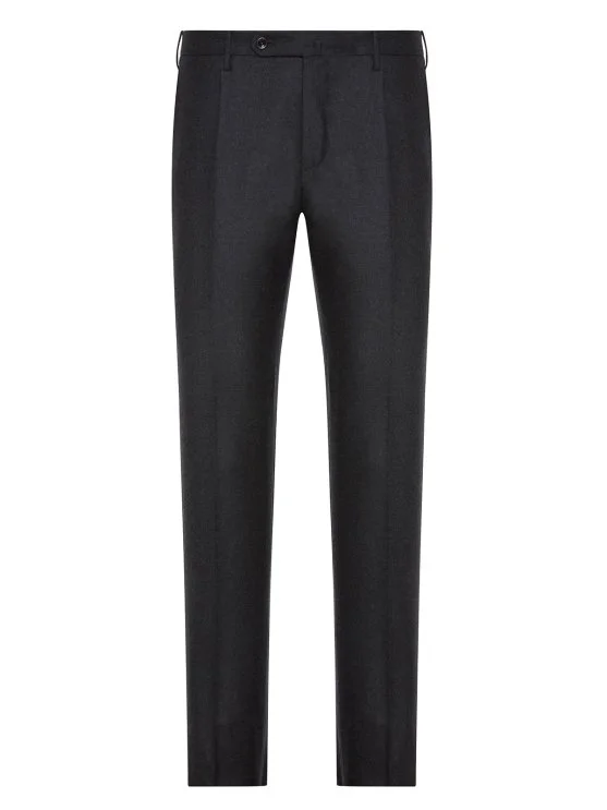 Incotex Dark Grey Wool Flannel Slim Fit Trousers - Incotex