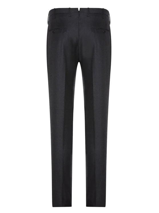 Incotex Dark Grey Wool Flannel Slim Fit Trousers - Incotex