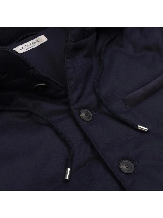 La Fileria Navy Blue Filled, Hooded Wool Men's Jacket Knitwear - La Fileria