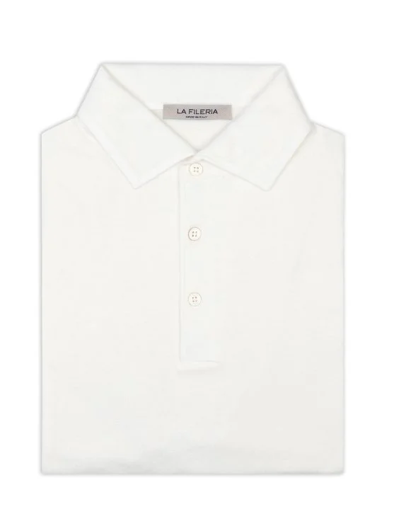 La Fileria Ecru Shirt Collar Regular Fit Cotton Knitwear - La Fileria