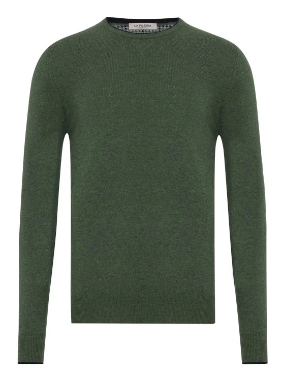 La Fileria Green Crew Neck Veiled Wool Cashmere Sweater - La Fileria