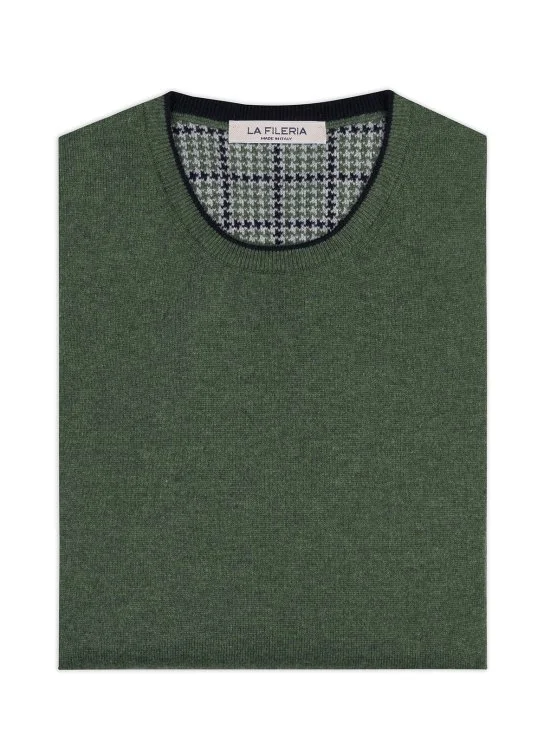 La Fileria Green Crew Neck Veiled Wool Cashmere Sweater - La Fileria