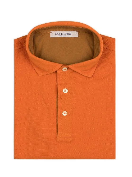 La Fileria Vintage Orange Shirt Collar Cotton Slim Fit T-Shirt - La Fileria