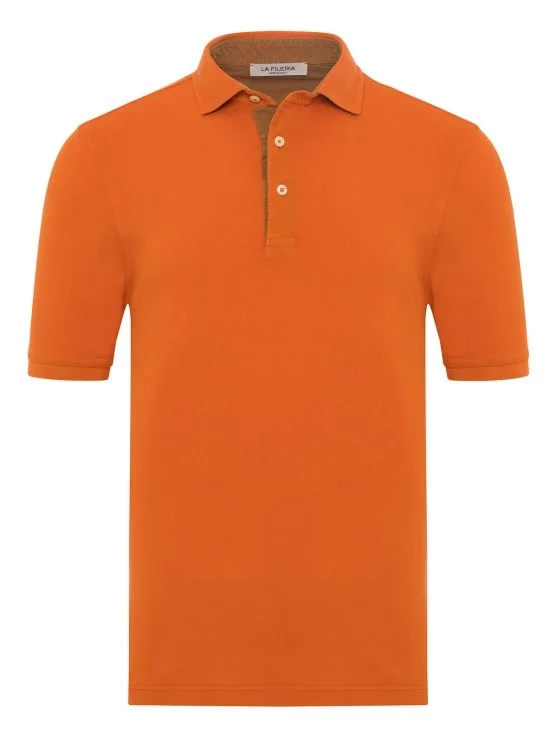 La Fileria Vintage Orange Shirt Collar Cotton Slim Fit T-Shirt - La Fileria