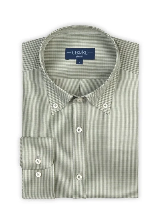 Light Green Plaid Button-down Collar Tailor Fit Shirt with Germirli - Germirli 