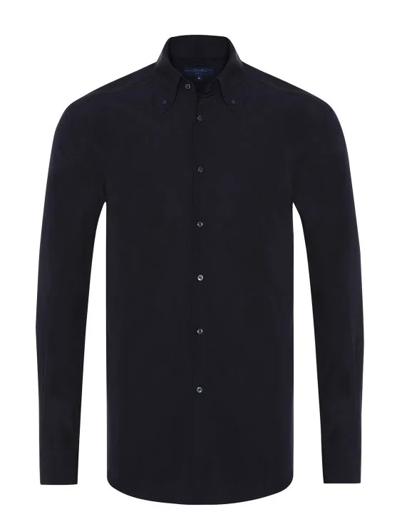 Germirli Navy Blue Button-down Collar Tailor Fit Men's Tencel Shirt - Germirli 