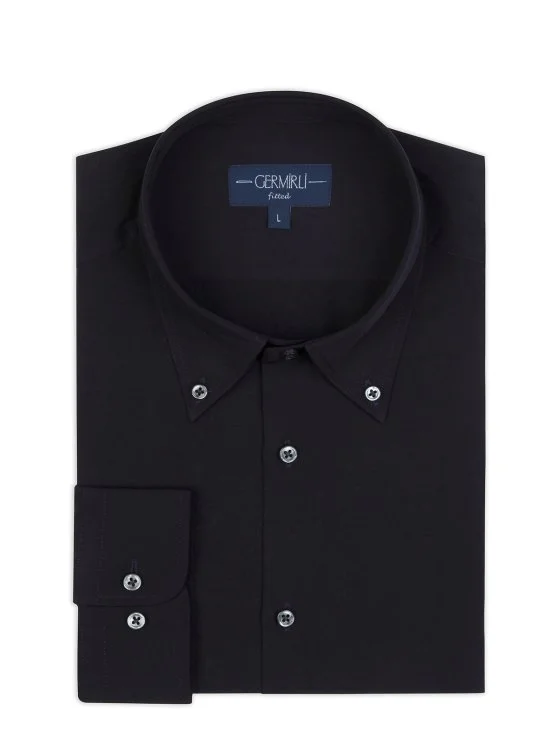 Germirli Navy Blue Button-down Collar Tailor Fit Men's Tencel Shirt - Germirli 