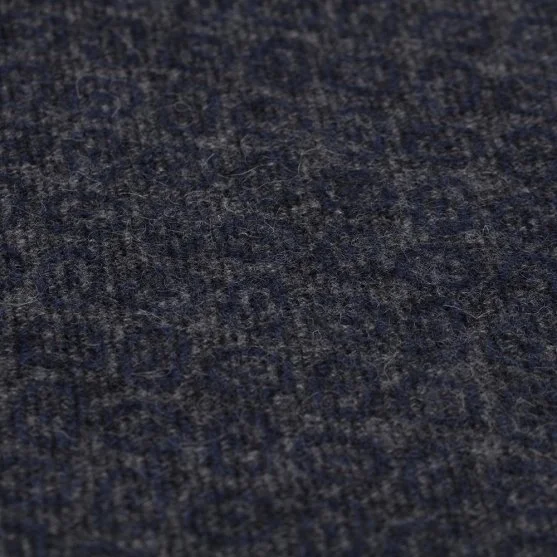 Germirli Navy Blue Gray Patterned Wool Scarf with Thread - Germirli 