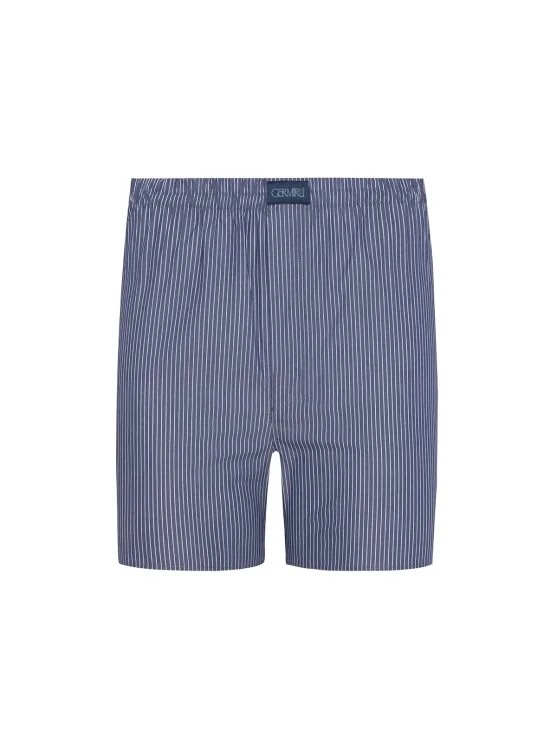 Navy Blue White Striped Cotton Boxer Shorts with Germirli - Germirli 