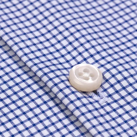 Non Iron Navy Blue Square Patterned Button-down Collar Tailor Fit Journey Checkered Shirt with Germirli - Germirli 