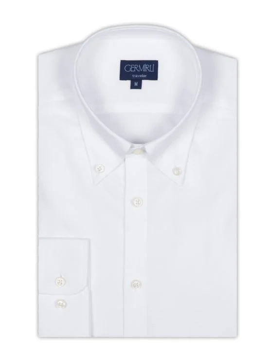 Non Iron White Oxford Button-Down Collar Tailor Fit Shirt with Germirli - Germirli 