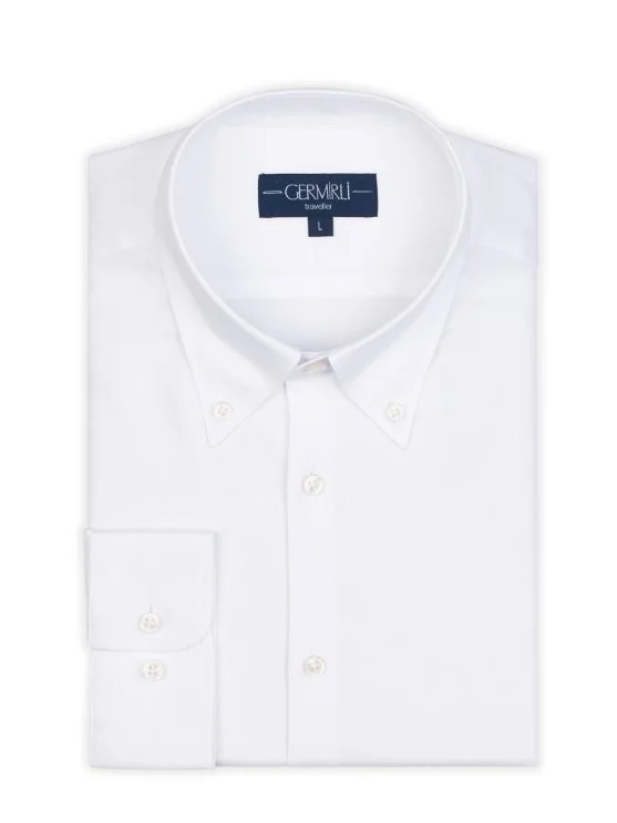 Non Iron White Panama Button-Down Collar Tailor Fit Zero 24 Shirt with Germirli - Germirli 