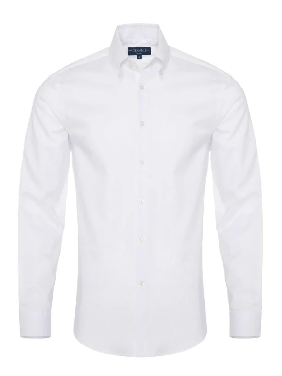 Non Iron White Panama Button-Down Collar Tailor Fit Zero 24 Shirt with Germirli - Germirli 