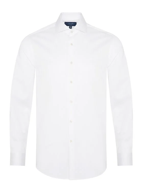 Germirli Non Iron White Satin Tailor Fit Italian Collar Shirt - Germirli 