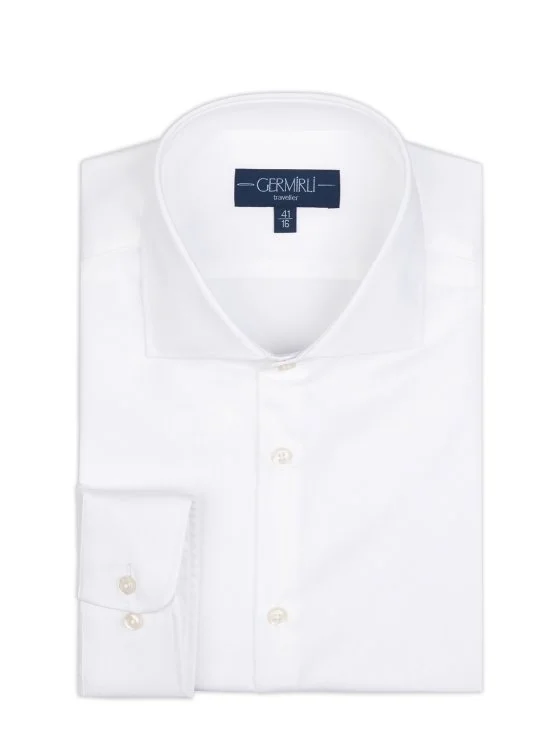 Germirli Non Iron White Satin Tailor Fit Italian Collar Shirt - Germirli 