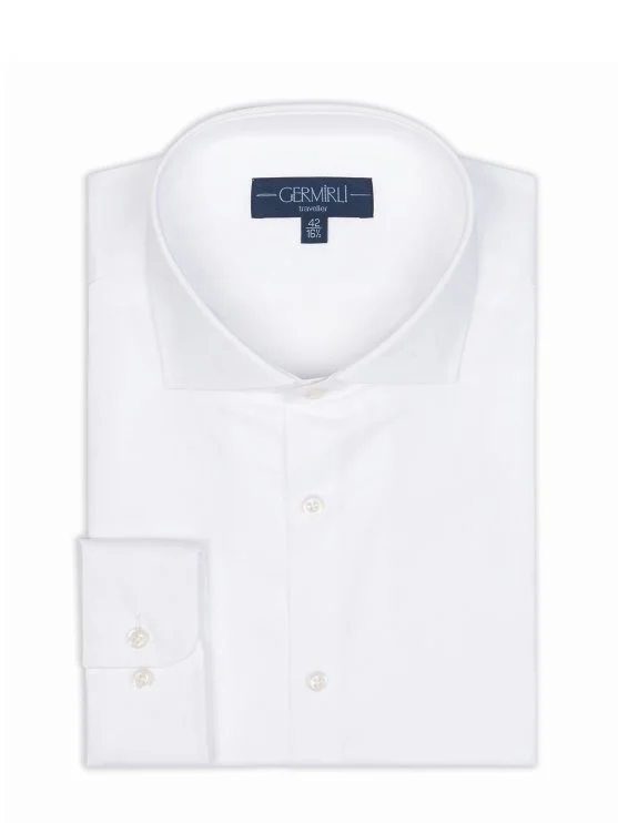 Germirli Non Iron White Thin Twill Tailor Fit Zero 24 Italian Collar Shirt - Germirli 