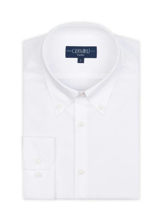 Non Iron White Twill Button-Down Collar Tailor Fit Zero 24 Shirt with Germirli - Germirli 