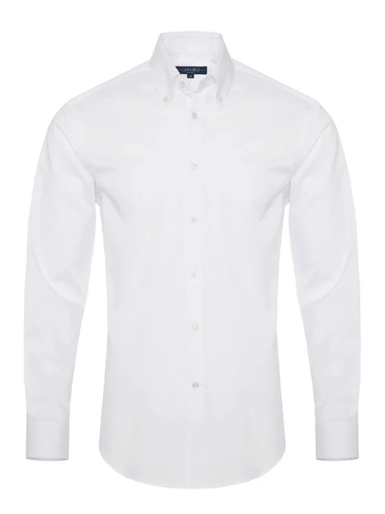 Non Iron White Twill Button-Down Collar Tailor Fit Zero 24 Shirt with Germirli - Germirli 