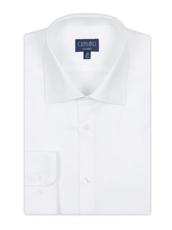 Non Iron White Twill Classic Collar Tailor Fit Journey Shirt with Germirli - Germirli 