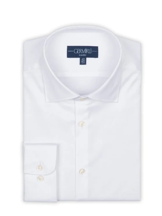 Non Iron White Twill Classic Collar Tailor Fit Shirt with Germirli - Germirli 