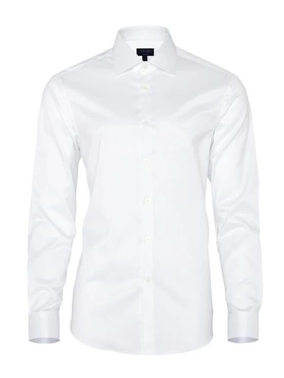 Non Iron White Twill Classic Collar Tailor Fit Shirt with Germirli - Germirli 