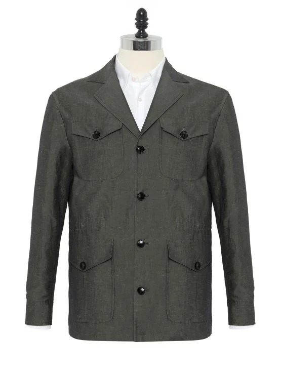 Sartoria Latorre Green Linen Cotton Half Lining Field Jacket - Sartoria Latorre