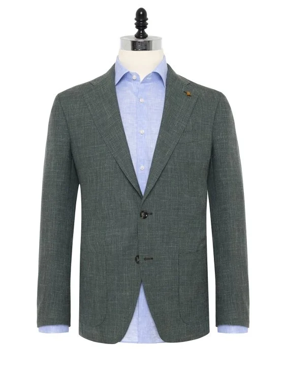 Sartoria Latorre Green Loro Piana Summertime Wool Silk Linen Unlined Jacket - Sartoria Latorre
