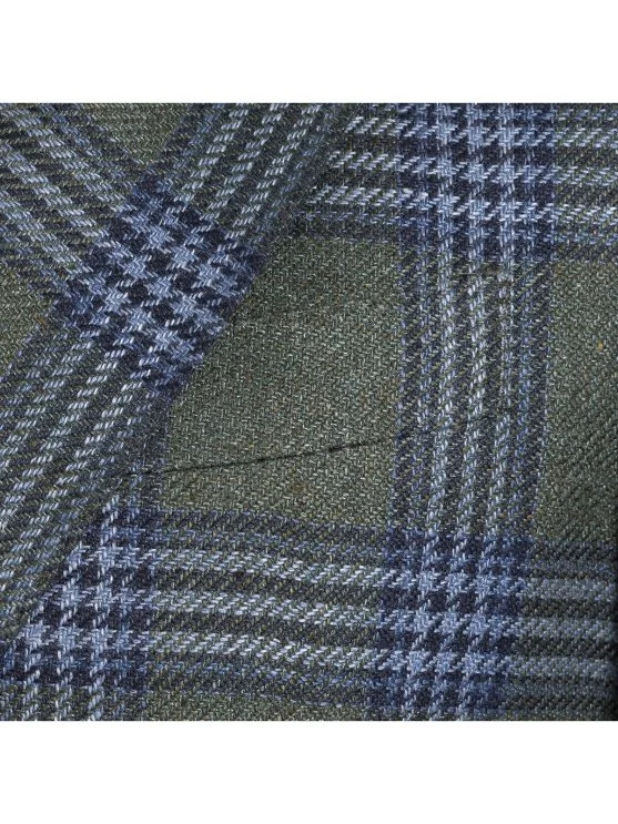 Sartoria Latorre Green Navy Blue Plaid Vitale Barberis Linen Silk Cotton Unlined Jacket - Sartoria Latorre