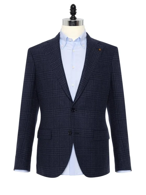 Sartoria Latorre Navy Blue Ermenegildo Zegna Plaid Silk Linen Wool Men's Jacket - Sartoria Latorre