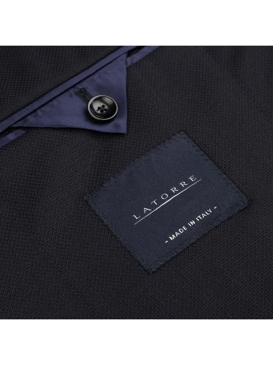 Sartoria Latorre Navy Blue Wool Unlined Blazer Jacket - Sartoria Latorre
