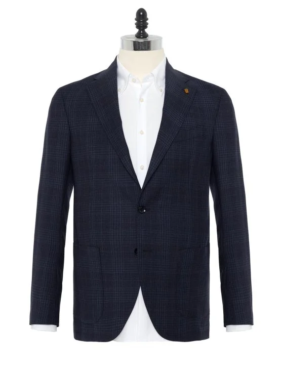 Sartoria Latorre Navy Blue Check Wool Unlined Jacket - Sartoria Latorre