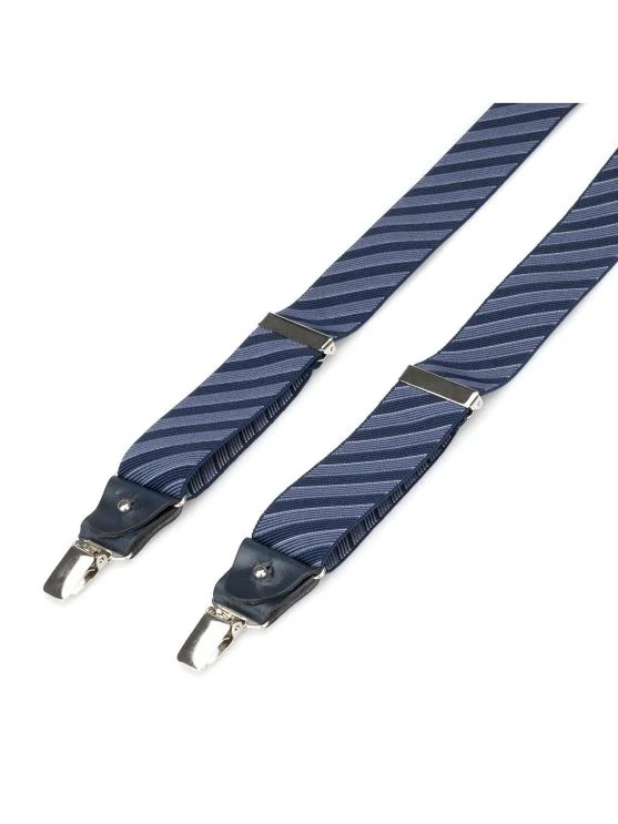 Stefano Corsini Navy Blue Striped Germirli Suspenders - Stefano Corsini