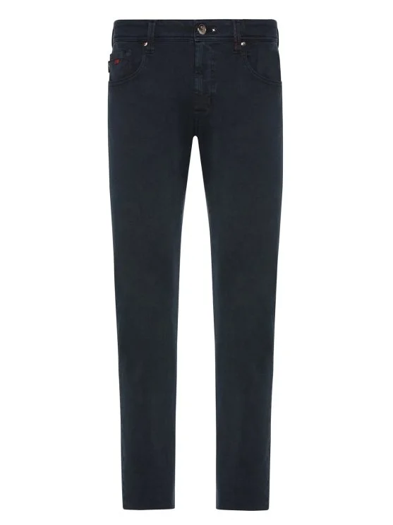 Tramarossa 5 Pocket Distressed Navy Blue Denim Regular Fit Trousers - Tramarossa