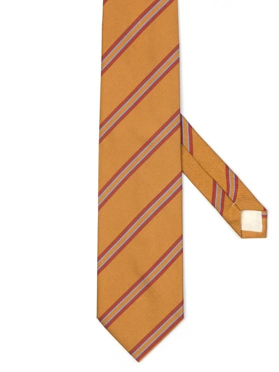 Feraud Hardal Sarısı Çizgili İpek Kravat - Feraud