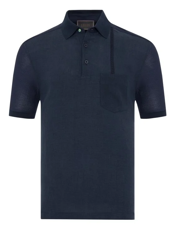 Gallus Lacivert Polo Yaka Desenli Cepli Regular Fit Pamuk Keten Tişört - Gallus