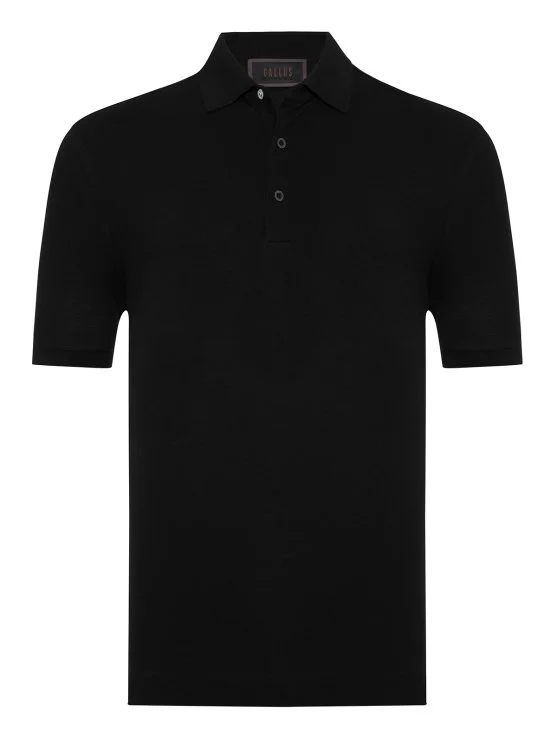 Gallus Siyah Polo Yaka Pike Pamuk Regular Fit Tişört - Gallus