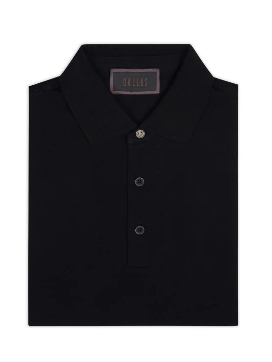 Gallus Siyah Polo Yaka Pike Pamuk Regular Fit Tişört - Gallus