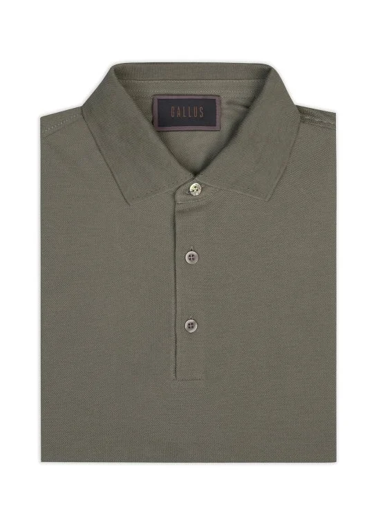 Gallus Zeytin Yeşili Polo Yaka Pike Pamuk Regular Fit Tişört - Gallus