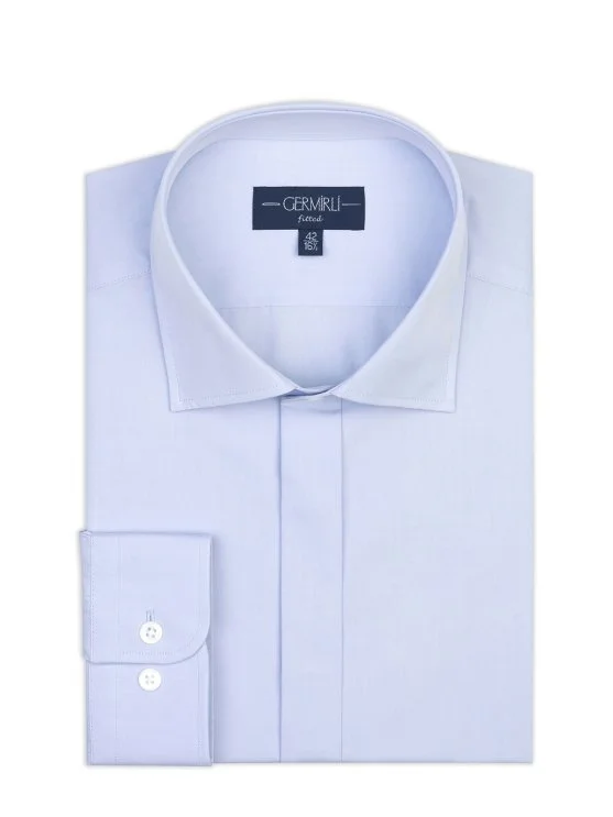 Germirli Açık Mavi Gizli Pat Klasik Yaka Tailor Fit Pamuk Gömlek - Germirli 
