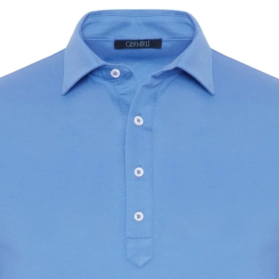 Germirli Açık Piquet Mavi Gömlek Yaka Regular Fit Merserize Uzun Kollu Tişört - Germirli 