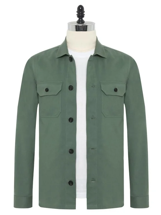 Germirli Açık Yeşil Twill Doku Tailor Fit Pamuk Elastan Ceket Gömlek - Germirli 